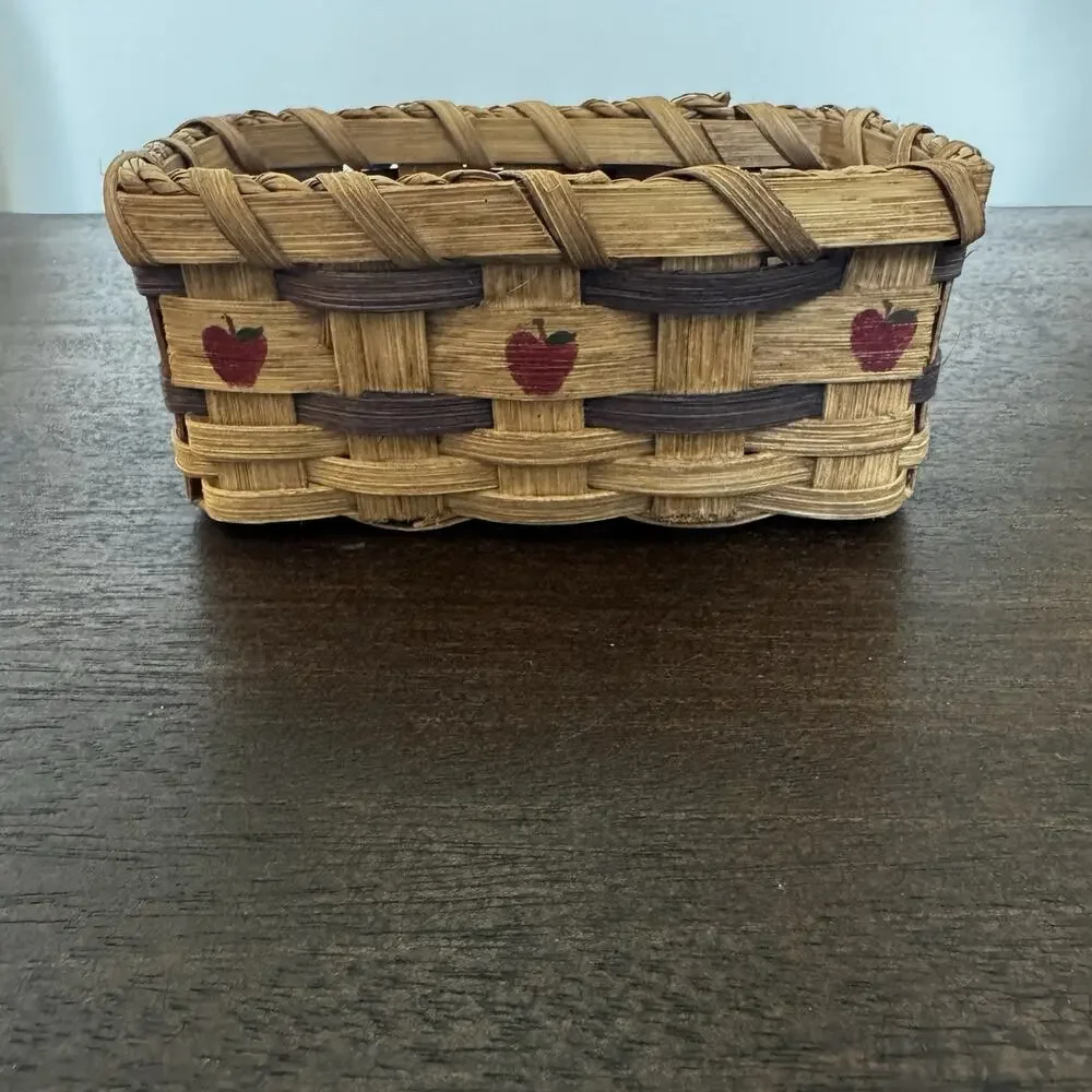 Farmhouse Hand Woven Slat Basket Country Core Hand Painted Apples Folk Art 4